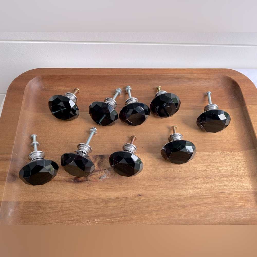 9 Sleek Black Glass Ornate Geometric Cabinet Drawer Pulls Knobs Whimsygoth